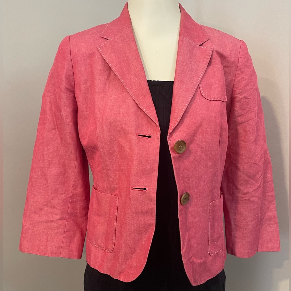 Ann Taylor Loft 4P stitched linen lined padded shoulder casual light suit jacket